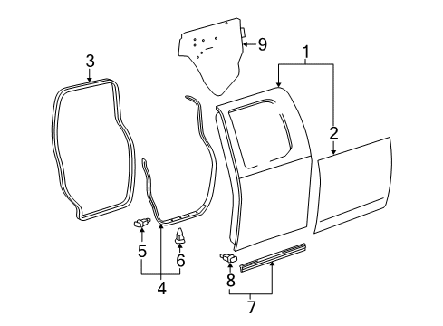 2004 Toyota Tundra Rear Door Door Shell Diagram for 67004-0C100