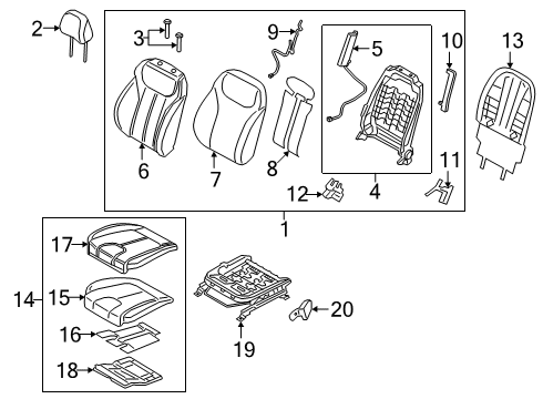 2019 Hyundai Santa Fe Passenger Seat Components Map Board Assembly-FRT Seat Back Diagram for 88391-S2010-NNB