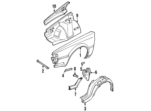 1986 Nissan 200SX Fender & Components, Inner Structure & Rails, Exterior Trim Protect Front Fender Diagram for 63842-01F00