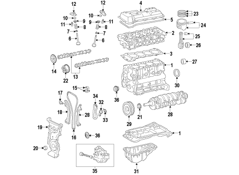 2014 Lexus CT200h Engine Parts, Mounts, Cylinder Head & Valves, Camshaft & Timing, Oil Pan, Oil Pump, Crankshaft & Bearings, Pistons, Rings & Bearings, Variable Valve Timing Bearing Diagram for 11701-0T010-01