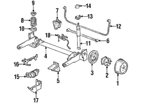 1990 Chevrolet Lumina APV Rear Suspension Components Backing Plate Asm - Rear Drum Brake (LH) Diagram for 18014504