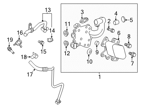 2011 Cadillac CTS Engine Parts, Mounts, Cylinder Head & Valves, Camshaft & Timing, Oil Pan, Oil Pump, Crankshaft & Bearings, Pistons, Rings & Bearings, Variable Valve Timing Cooler Asm-Engine Oil Diagram for 12606576