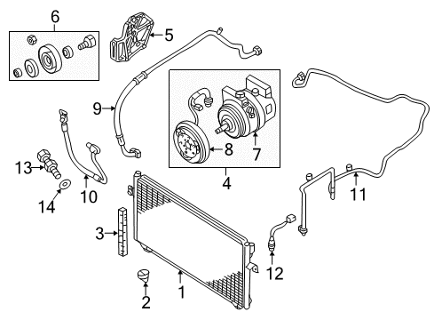 2004 Nissan Altima A/C Condenser, Compressor & Lines Compressor - Cooler Diagram for 92600-8J03B