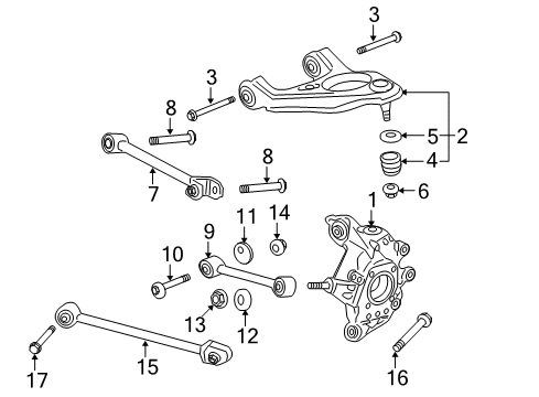 2011 Acura TL Rear Suspension Components, Lower Control Arm, Upper Control Arm, Stabilizer Bar Knuckle, Left Rear (2Wd) Diagram for 52215-TK4-A00