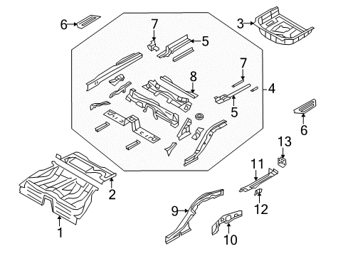 2009 Hyundai Genesis Rear Floor & Rails Extension-Rear Floor Side Rear Lower, LH Diagram for 65713-3M000