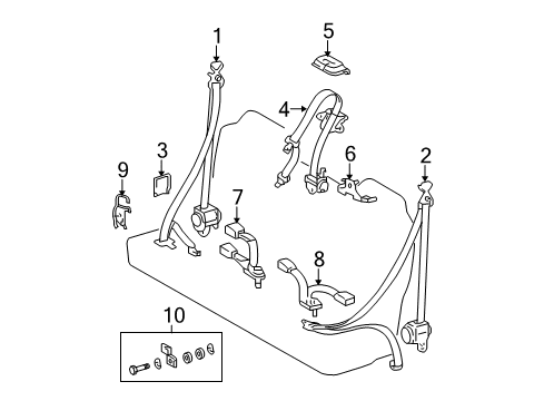 2005 Toyota Tundra Seat Belt Center Belt Assembly Bracket Diagram for 73131-0C010