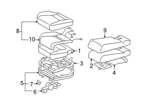2007 Lexus LS460 Rear Seat Components Rear Seat Cushion Cover, Right (For Separate Type) Diagram for 71075-50830-A0