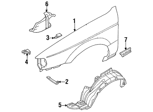 1992 Nissan Sentra Fender & Components, Exterior Trim Protector-Front Fender, RH Diagram for 63842-65Y00