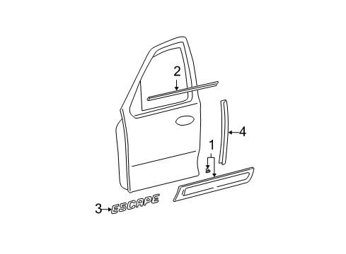 2001 Ford Escape Exterior Trim - Front Door Body Side Molding Diagram for 5L8Z-7820879-DAA
