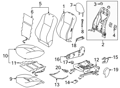 2015 Toyota Highlander Passenger Seat Components Seat Back Cover Diagram for 71073-0E270-B1