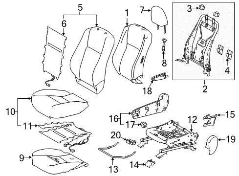 2018 Toyota Highlander Passenger Seat Components Seat Back Frame Diagram for 71013-0E010