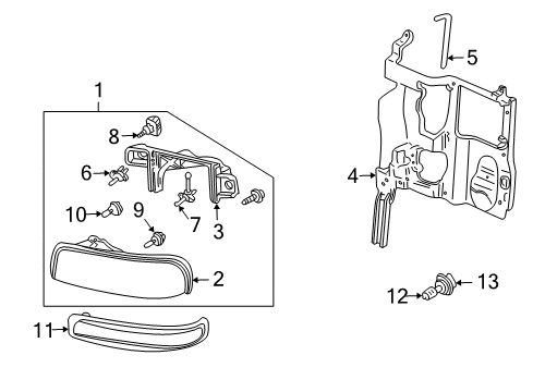 2003 Chevrolet Suburban 2500 Headlamp Components, Park & Side Marker Lamps Composite Assembly Diagram for 16526133