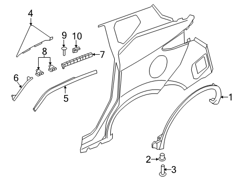 2016 Nissan Murano Exterior Trim - Quarter Panel MOULDING-Side Window 2ND Upper, RH Diagram for 83844-5AA0A