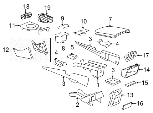 2012 Chevrolet Caprice Center Console Holder, Front Floor Console Cup Diagram for 92171505