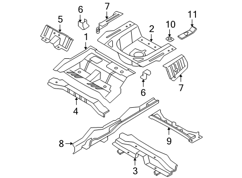 2009 Hyundai Sonata Rear Body - Floor & Rails Member Assembly-Rear Floor Front Cross Diagram for 65610-3K100