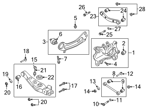 2021 Hyundai Santa Fe Rear Suspension Components, Lower Control Arm, Upper Control Arm, Stabilizer Bar Flange Nut Diagram for 626184R000