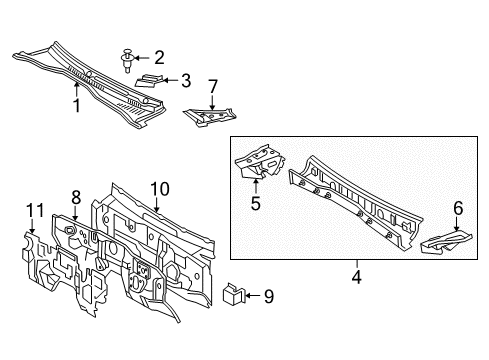 2008 Toyota Tacoma Cab Cowl Cowl Top Panel Brace Diagram for 55716-04020