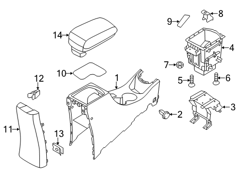 2014 Hyundai Accent Center Console Cover Assembly-Console Rear Diagram for 84681-1R000-RY