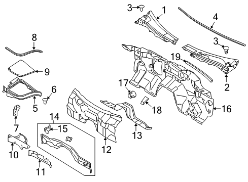 2009 Nissan 370Z Cowl INSULATOR Dash Upper Diagram for 67902-1EA0A