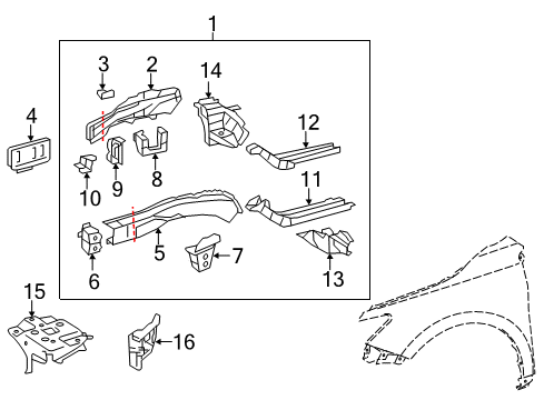 2015 Toyota Camry Structural Components & Rails Support Bracket Diagram for 51702-06010