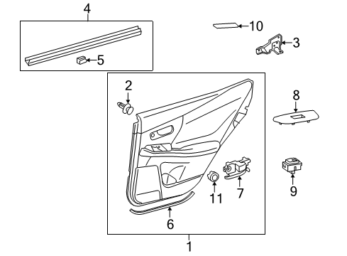 2012 Lexus HS250h Interior Trim - Rear Door Seal, Rear Door Trim Diagram for 67745-75010