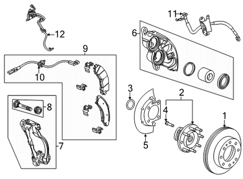 2021 Chevrolet Silverado 3500 HD Front Brakes Wheel Stud Diagram for 9599478