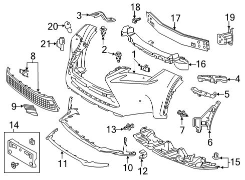 2015 Lexus NX200t Front Bumper ABSORBER, Front Bumper Diagram for 52618-78010