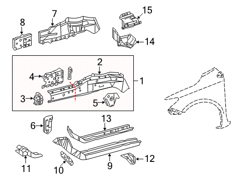 2010 Toyota Corolla Structural Components & Rails Rear Rail Mount Bracket Diagram for 57107-12130