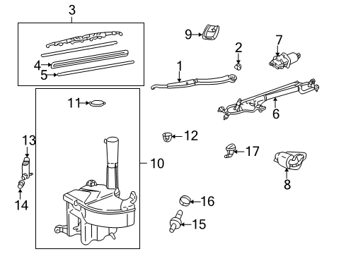 2006 Lexus LS430 Wiper & Washer Components Windshield Wiper Arm Assembly, Right Diagram for 85211-50100