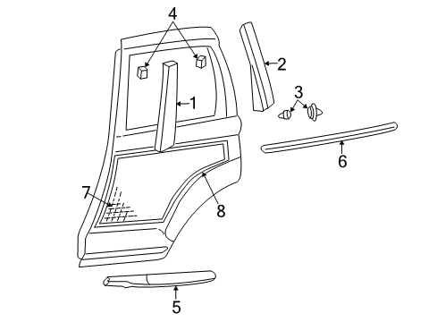 2007 Chrysler PT Cruiser Exterior Trim - Rear Door Rear Door Diagram for 1AS88ECFAD