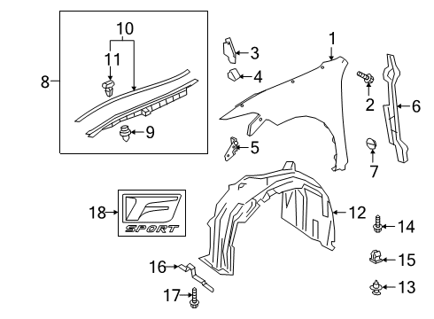 2020 Lexus ES350 Fender & Components, Exterior Trim Guide, FR Side Air Diagram for 53154-06010