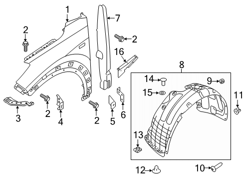 2017 Hyundai Tucson Fender & Components Front Wheel Guard Assembly, Left Diagram for 86811-D3000