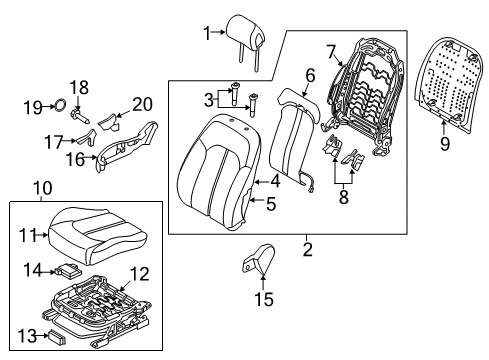 2019 Hyundai Sonata Passenger Seat Components Cushion Assembly-Front Seat, Passenger Diagram for 88200-C2KA0-X2P