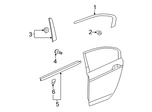 2010 Honda Accord Exterior Trim - Rear Door Garnish, L. RR. Door Center Pillar Diagram for 72970-TA0-A01