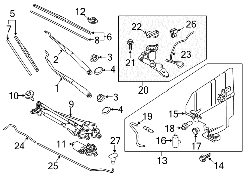 2018 Kia Stinger Wiper & Washer Components Linkage Assembly-Windshield Diagram for 98120J5000