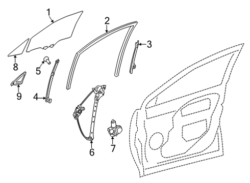 2022 Toyota Corolla Cross Front Door Glass & Hardware Guide Channel Diagram for 67402-0A050