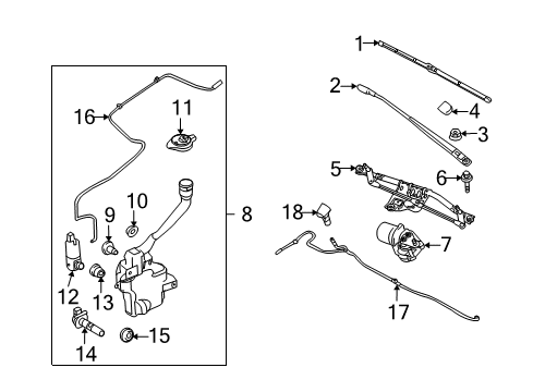 2011 Ford Taurus Wiper & Washer Components Wiper Arm Diagram for AA5Z-17526-A