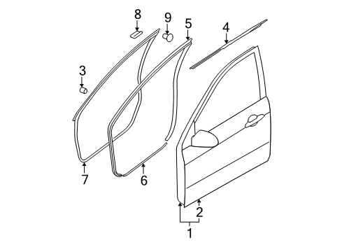 2008 Kia Spectra Front Door Cap-Door Side Weatherstrip Diagram for 82135-3A000