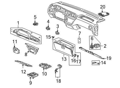 2003 Honda Odyssey Cluster & Switches, Instrument Panel Arm, Glove Box Stopper Diagram for 77508-SX0-000