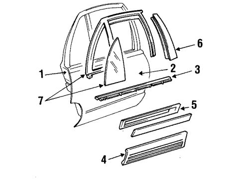 1992 Oldsmobile 98 Rear Door Sealing Strip Asm-Rear Side Door Window Outer *Gray M/Slate Diagram for 25606357