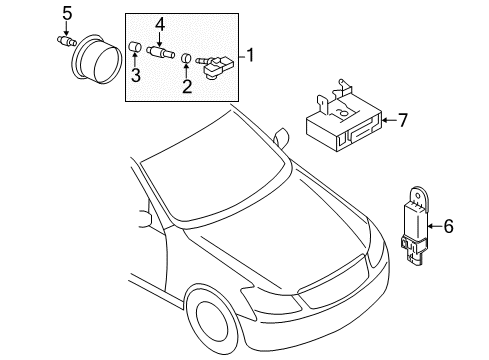 2014 Infiniti Q70 Tire Pressure Monitoring GROMMET-Tire Pressure Diagram for 40702-JK00A