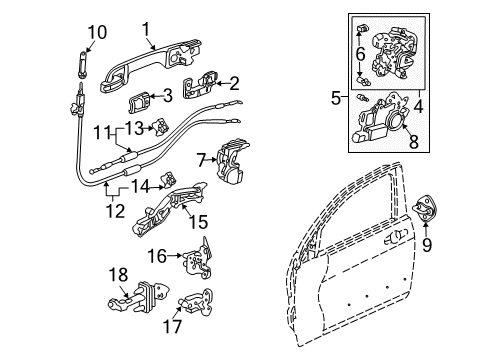 2003 Honda Accord Front Door Lock Assembly, Right Rear Power Door Diagram for 72610-SDA-A11