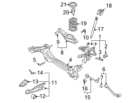 2008 Kia Sedona Rear Suspension Components, Lower Control Arm, Upper Control Arm, Stabilizer Bar Arm Complete-Trailing R Diagram for 551014D000