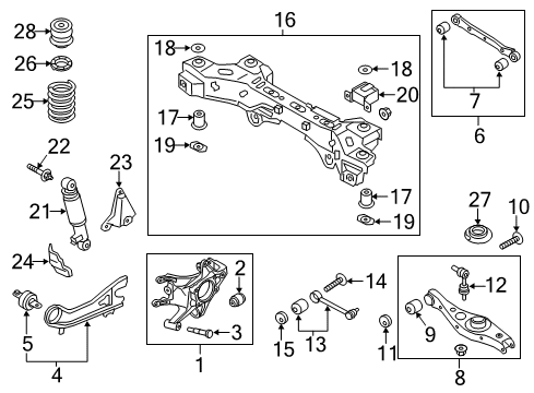 2014 Kia Sorento Rear Suspension, Lower Control Arm, Upper Control Arm, Stabilizer Bar, Suspension Components Carrier Assembly-Rear Axle Diagram for 527102P400