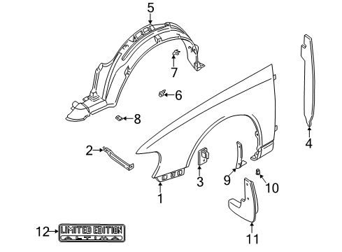 2001 Nissan Altima Fender & Components, Exterior Trim PROTCT Front Fender L Diagram for 63843-0Z800