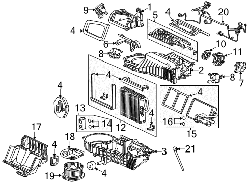 2018 Chevrolet Corvette Air Conditioner Case Assembly Diagram for 22842091