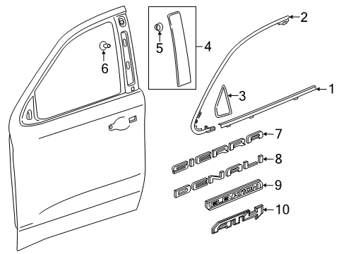 2019 GMC Sierra 1500 Exterior Trim - Front Door Upper Molding Diagram for 84837696