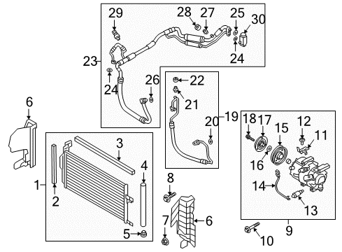 2020 Hyundai Elantra GT A/C Condenser, Compressor & Lines Bracket-Connector Diagram for 976523X100