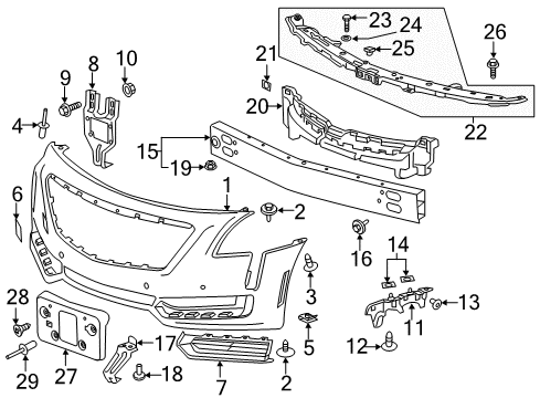 2017 Cadillac CT6 Front Bumper Guide Nut Diagram for 11546897