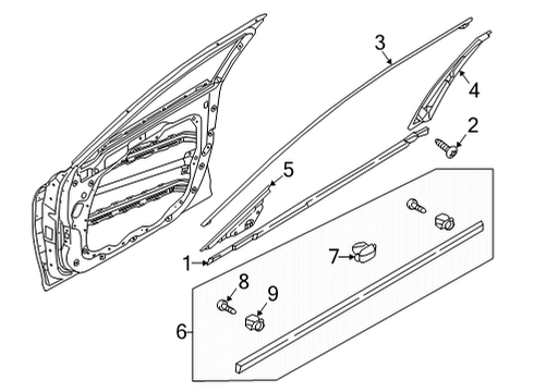 2022 Genesis G90 Exterior Trim - Front Door Moulding Assembly-Waist Line Front Door, LH Diagram for 87711-D2000